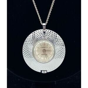 Vintage Lucerne Wind Up Necklace Pendant Watch Swiss Made Silver Tone
